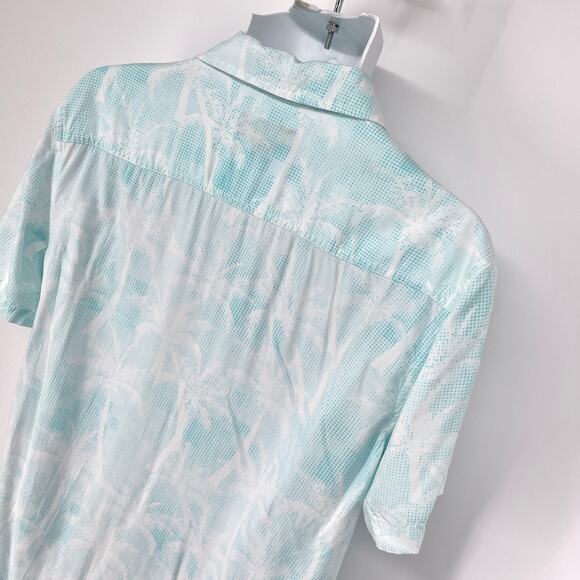 Margaritaville Mens Button Front Shirt Sz S Aqua Blue Palm Tree Polka Dots Aloha - Picture 6 of 8